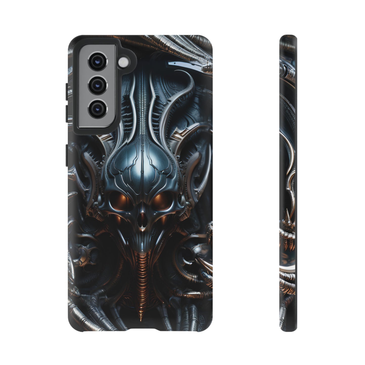 Metallic Alien Mask Phone Case – Futuristic Alien Horror Design for iPhone, Samsung Galaxy, and Google Pixel Devices