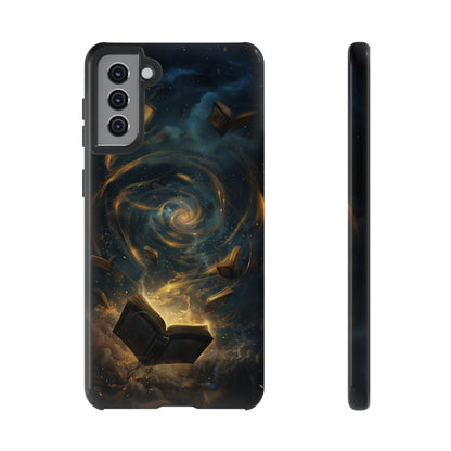 Magical Galaxy Swirling Books Phone Case - Celestial Book Lover's Gift for iPhone, Samsung Galaxy, and Google Pixel Devices