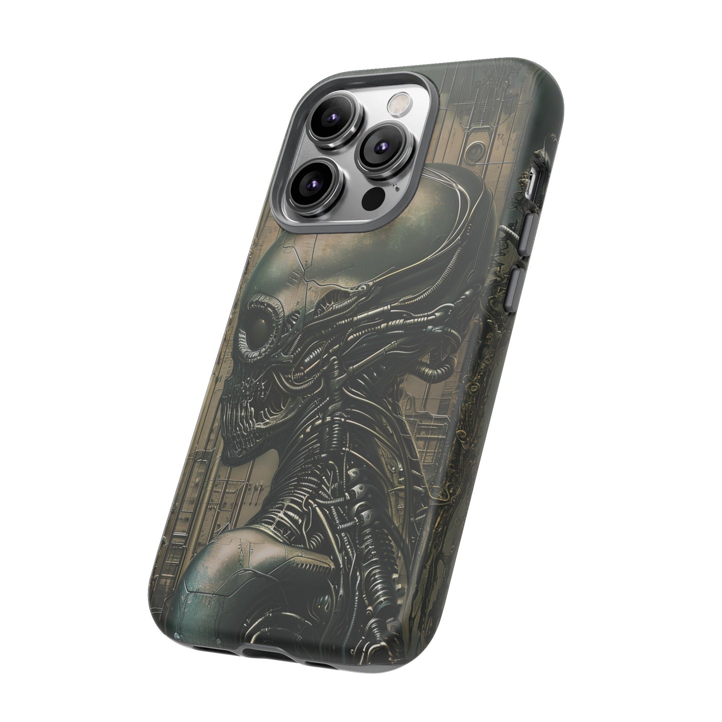 Biomechanical Android Phone Case – Futuristic Alien Horror H.R. Giger-Inspired Design for iPhone, Samsung Galaxy, and Google Pixel Devices