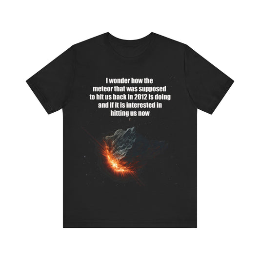 I Wonder How The Meteor That Was Supposed to Hit Us in 2012 Is Doing T-Shirt – Humorous Graphic Tee for Casual Wear