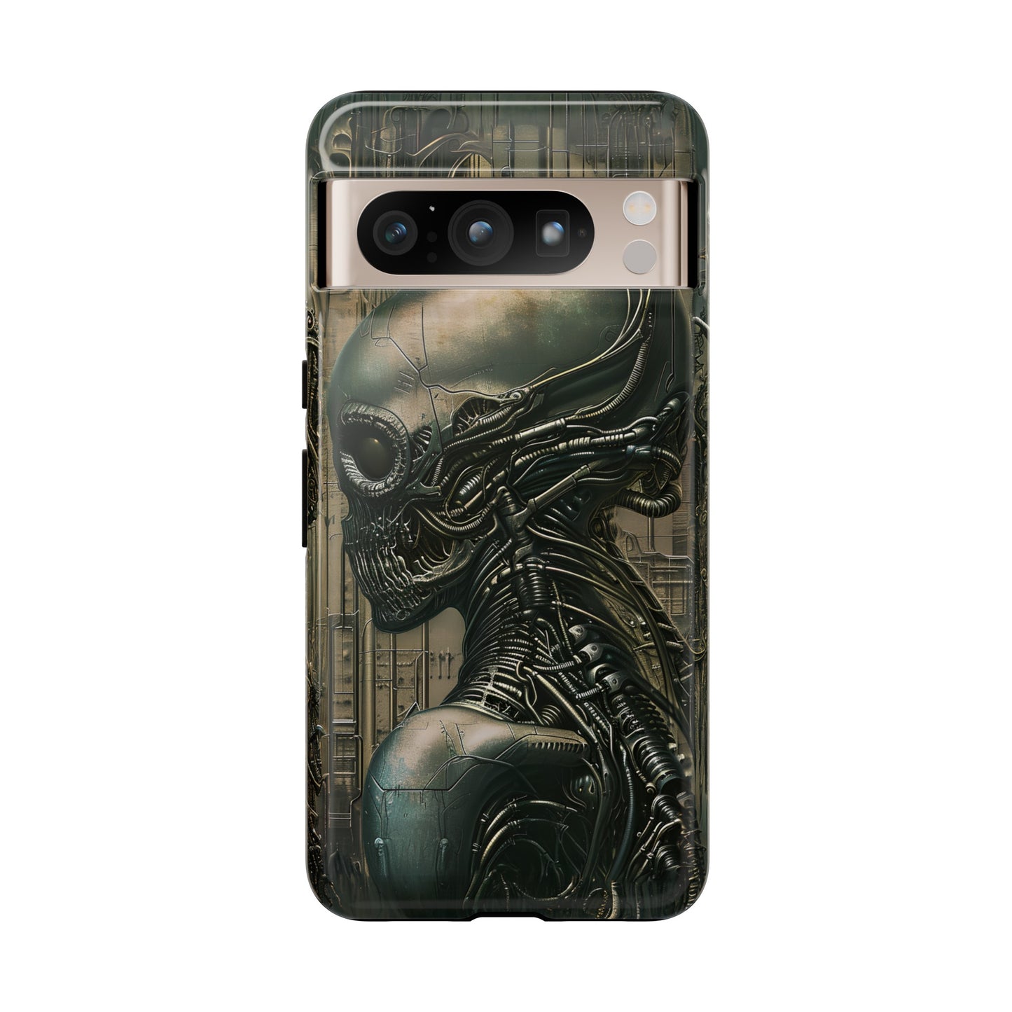 Biomechanical Android Phone Case – Futuristic Alien Horror H.R. Giger-Inspired Design for iPhone, Samsung Galaxy, and Google Pixel Devices