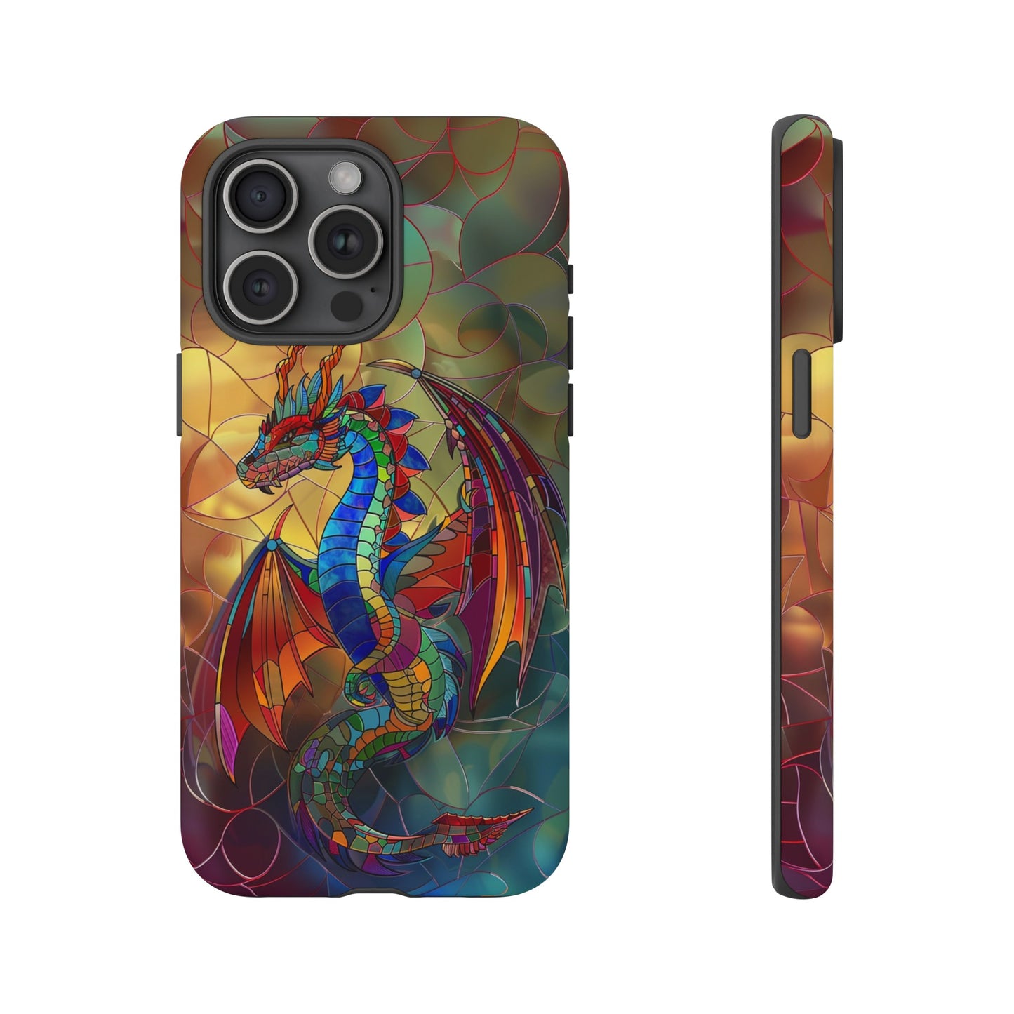 Stained Glass Dragon Phone Case - Colorful Fantasy Design for iPhone, Samsung Galaxy, Google Pixel Devices