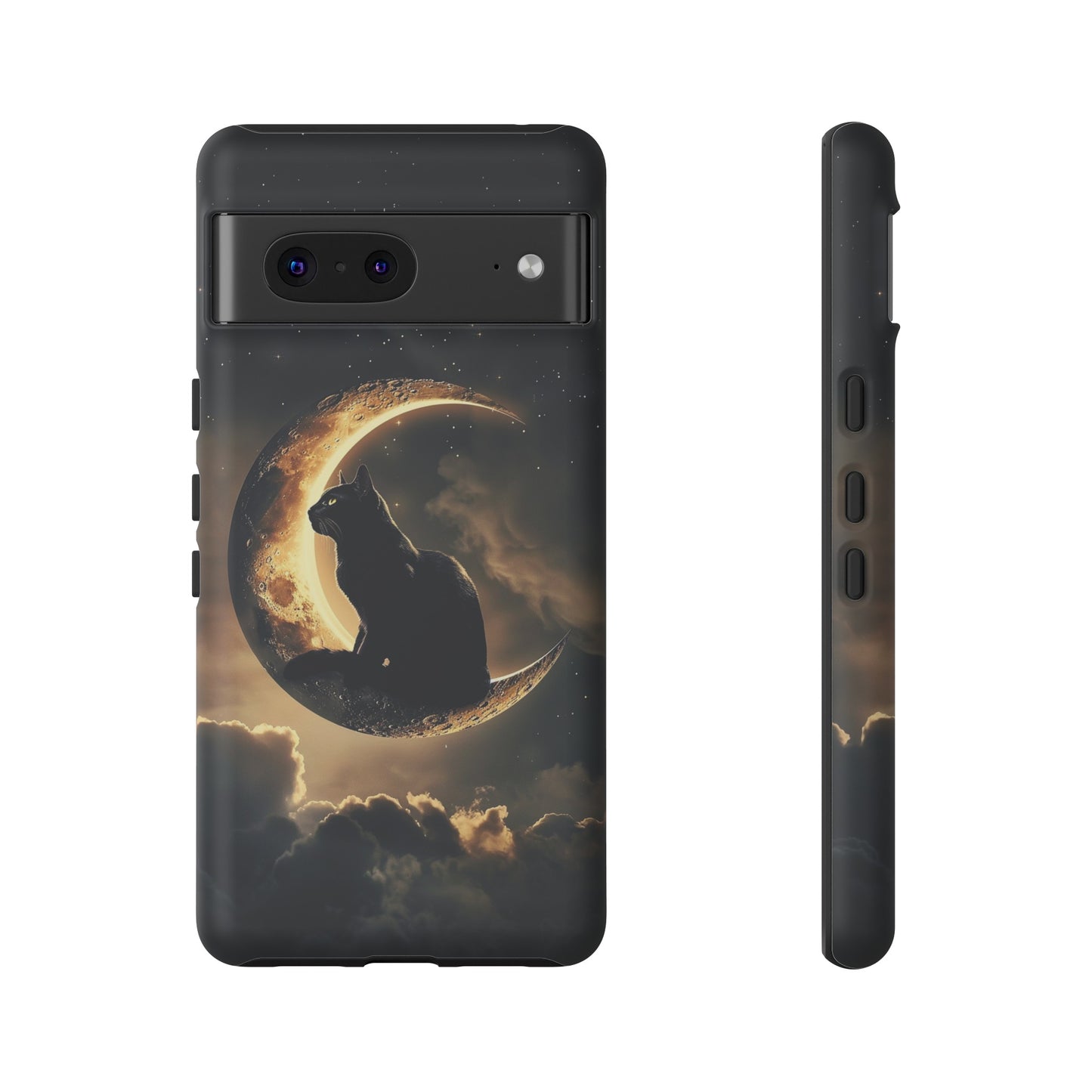 Black Cat on Crescent Moon Phone Case - Mystical Night Sky Design for iPhone, Samsung Galaxy, and Google Pixel Devices