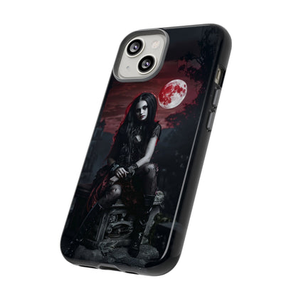 Gothic Vampire Girl Phone Case - Dark Fantasy Design with Blood Moon for iPhone,  Samsung Galaxy, and Google Pixel Devices