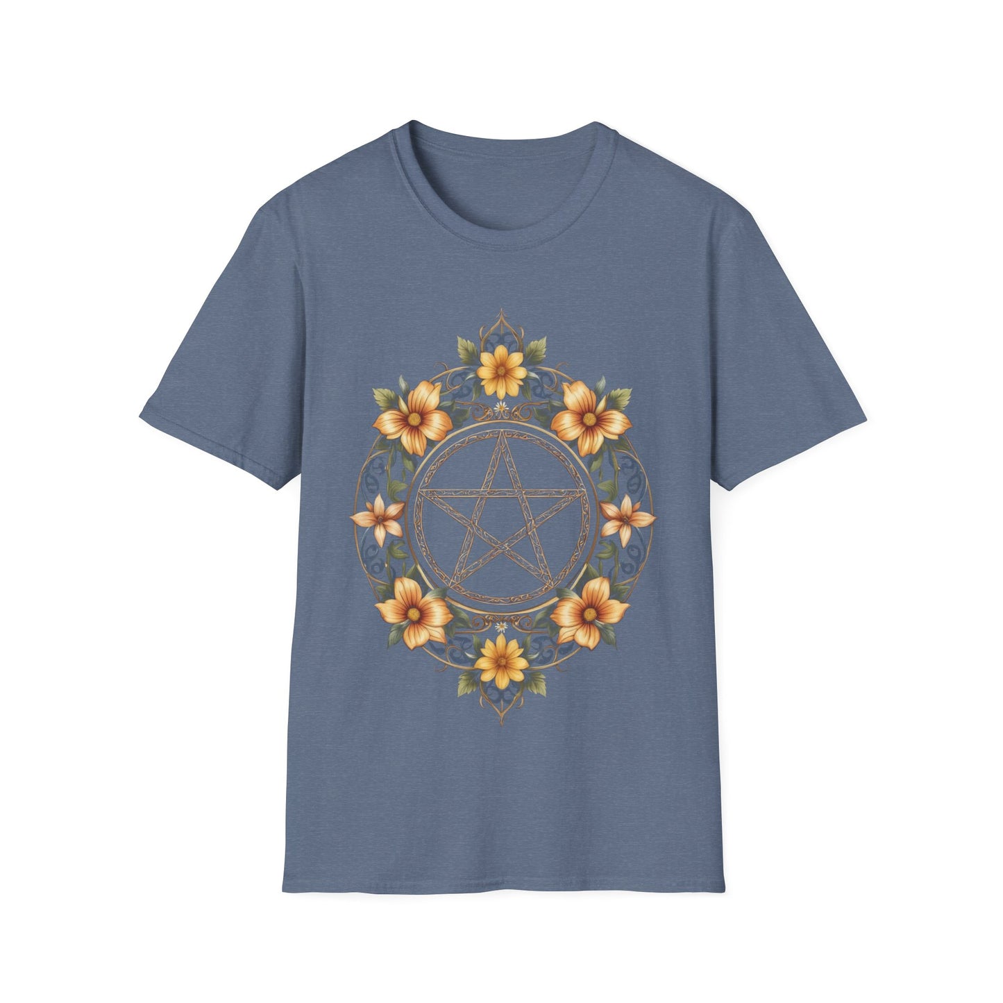 Pentacle Flower T-Shirt – Mystical Floral Pentagram Design for Wiccan and Pagan Fashion