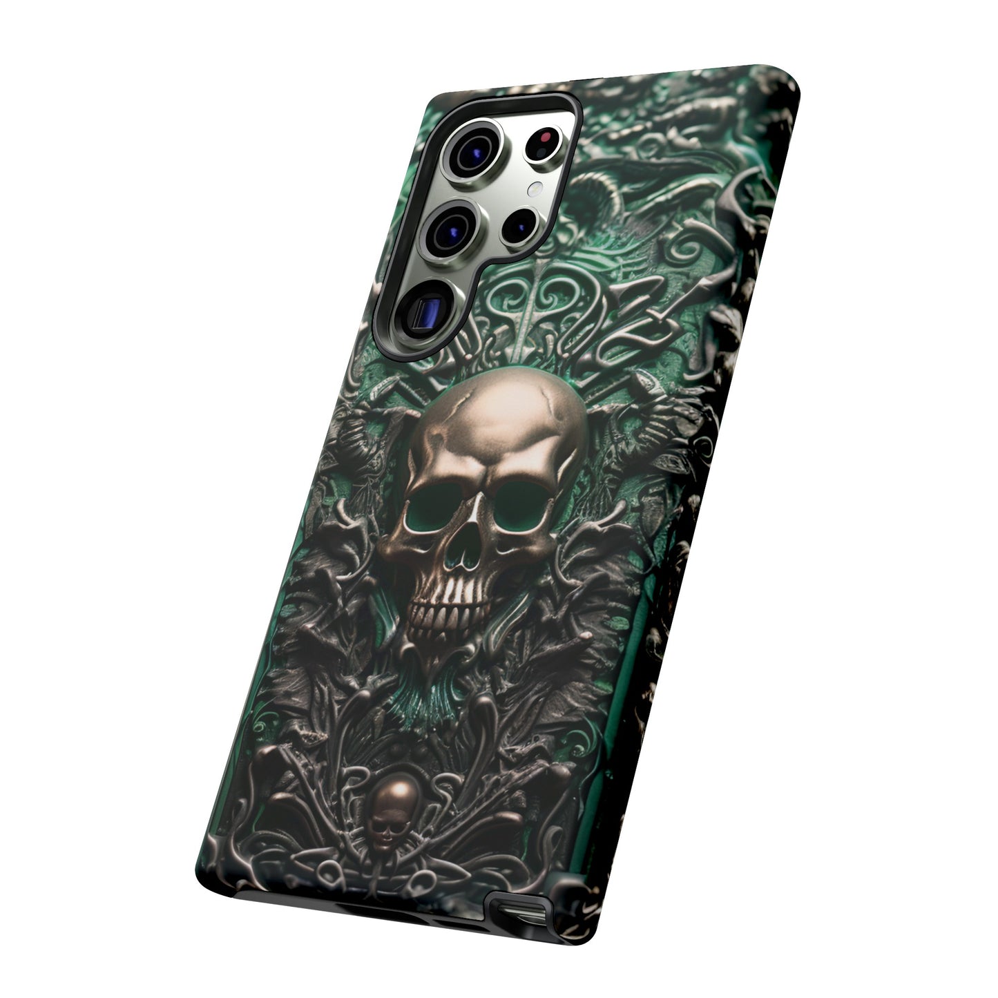 Green Skull Phone Case – Ornate Gothic Design for iPhone, Samsung Galaxy, and Google Pixel Devices