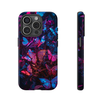 Neon Butterfly Garden Phone Case - Vibrant Nighttime Design for iPhone, Samsung Galaxy, and Google Pixel Devices