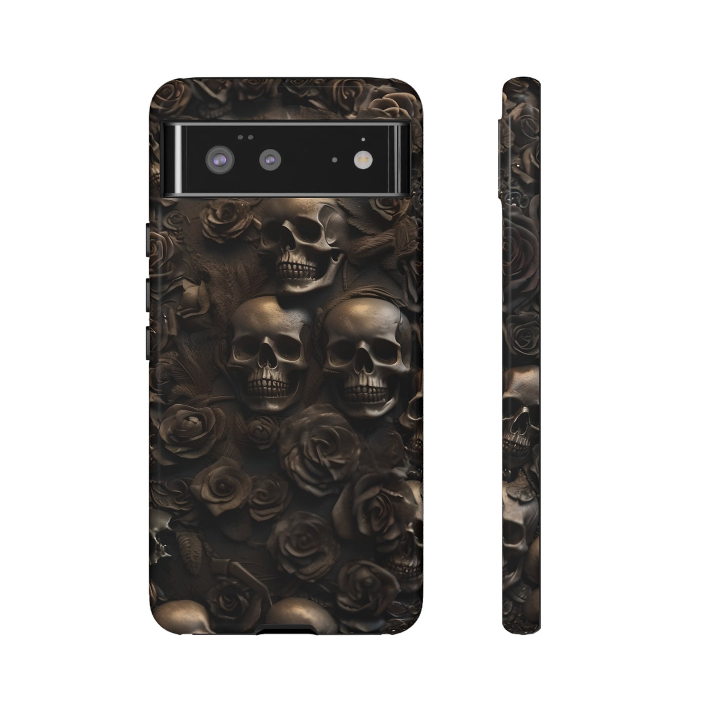 Sepia Gothic Skulls and Roses Phone Case – Dark Floral Design for iPhone, Samsung Galaxy, and Google Pixel Devices