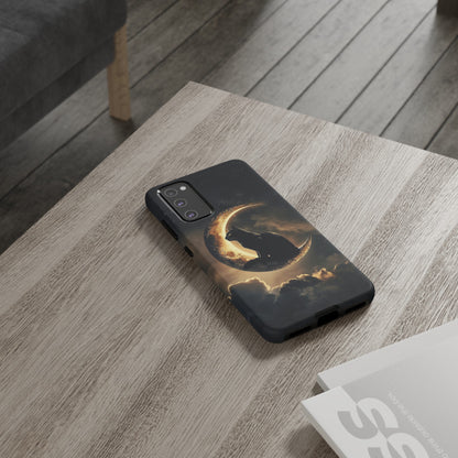 Black Cat on Crescent Moon Phone Case - Mystical Night Sky Design for iPhone, Samsung Galaxy, and Google Pixel Devices