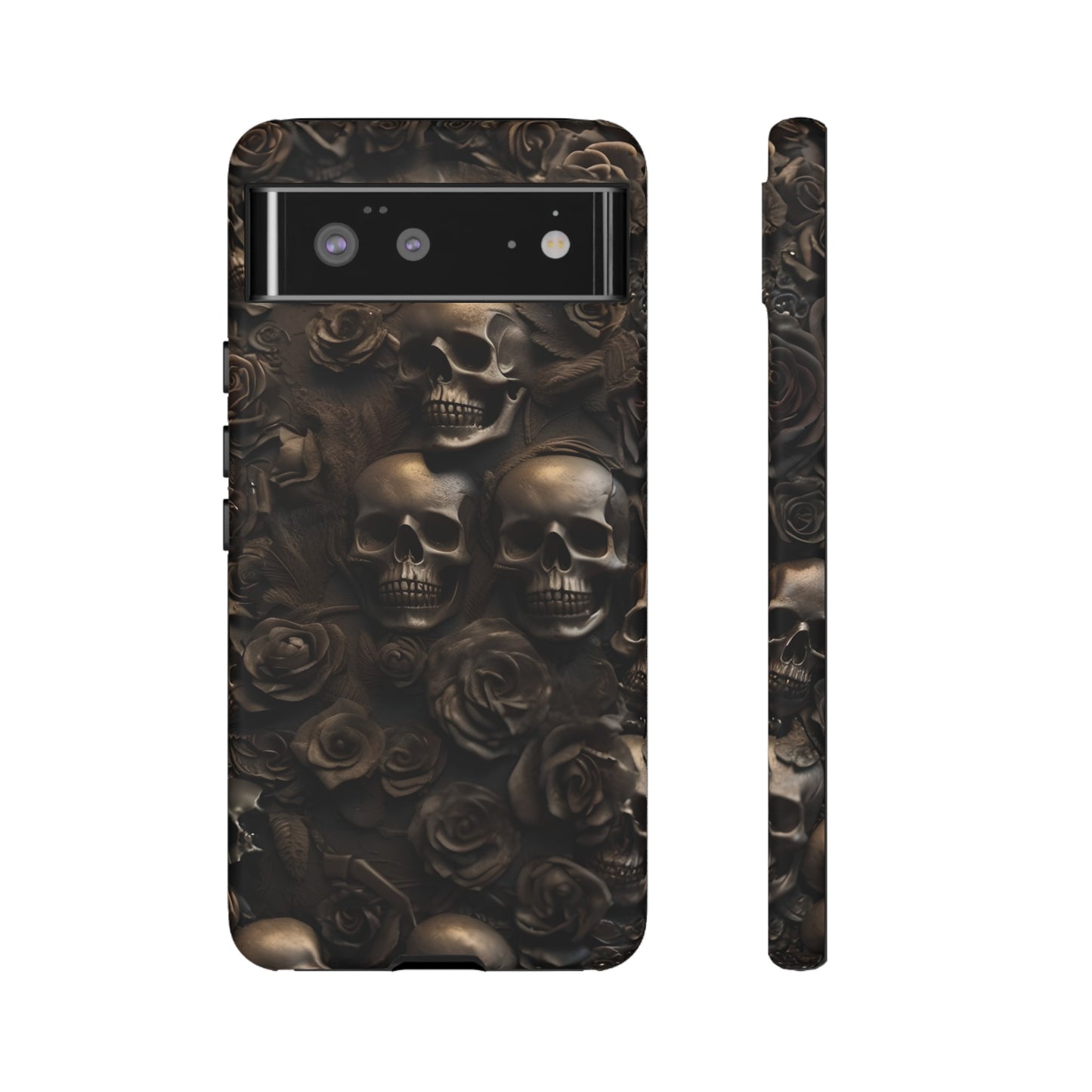 Sepia Gothic Skulls and Roses Phone Case – Dark Floral Design for iPhone, Samsung Galaxy, and Google Pixel Devices