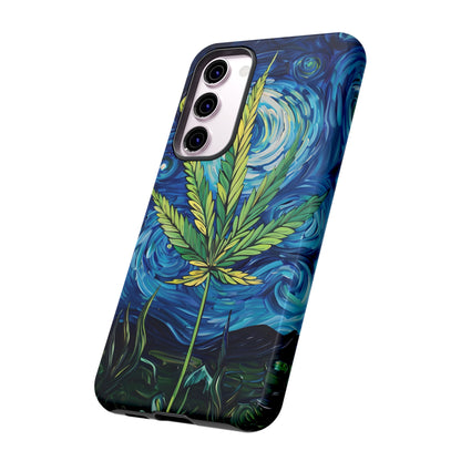 Pot Leaf Starry Night Phone Case – Artistic Marijuana Design for iPhone, Samsung Galaxy, and Google Pixel Devices