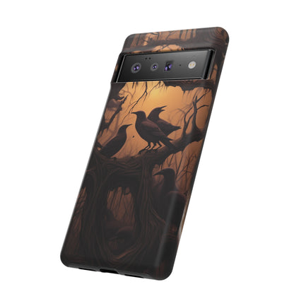 Ravens at Dusk Phone Case – Gothic Halloween Design with Edgar Allan Poe Inspired Crows for iPhone, Samsung Galaxy, and Google Pixel Devices