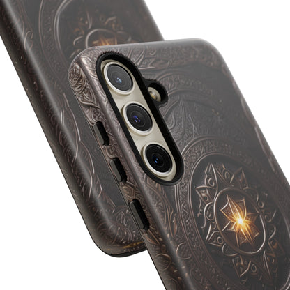 Intricate Leather Flower Tough Phone Case – Elegant Floral Design for iPhone, Samsung Galaxy, and Google Pixel Devices