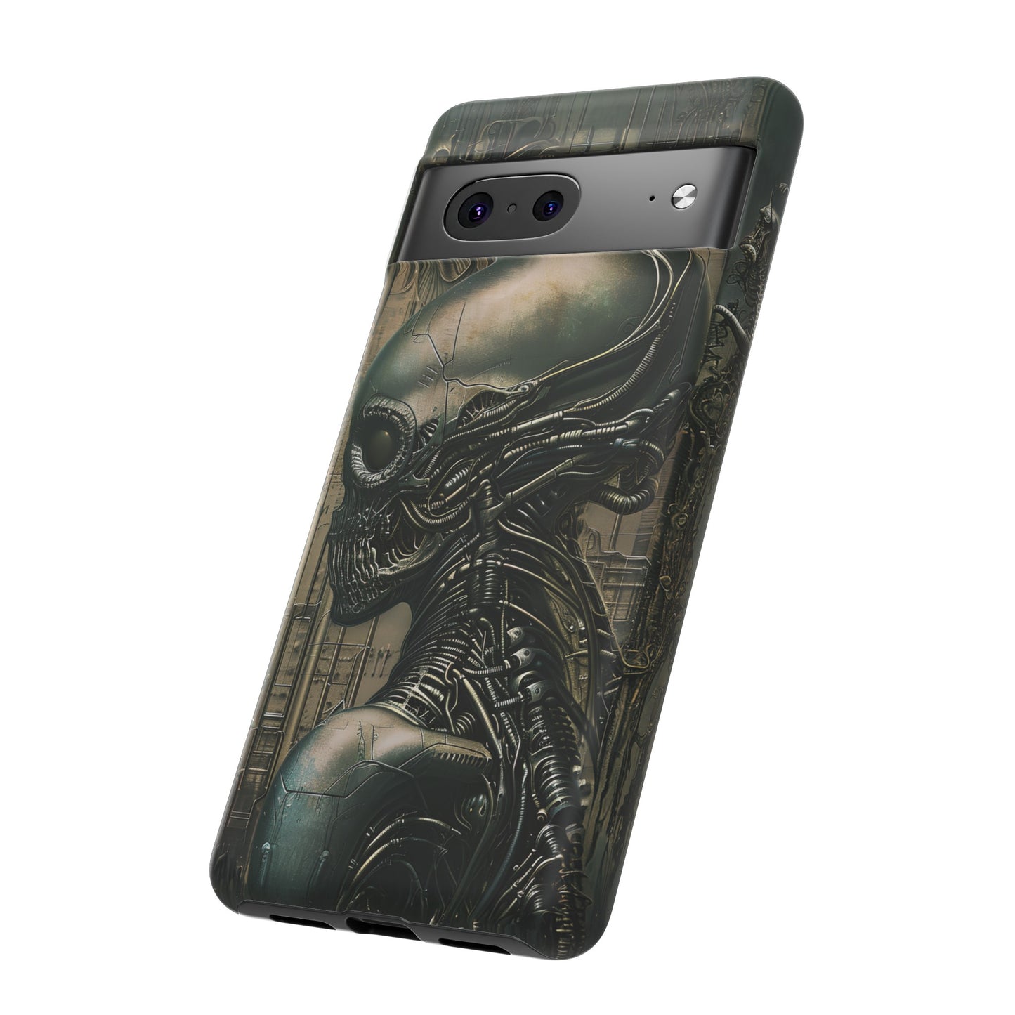 Biomechanical Android Phone Case – Futuristic Alien Horror H.R. Giger-Inspired Design for iPhone, Samsung Galaxy, and Google Pixel Devices