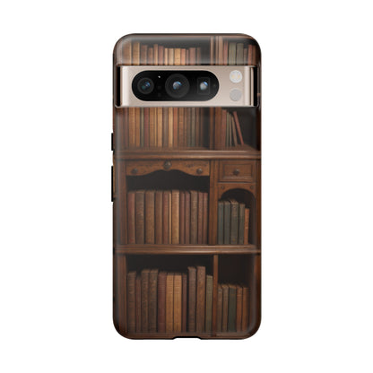 Book Shelf Phone Case – Vintage Library Design for iPhone, Samsung Galaxy, and Google Pixel Devices