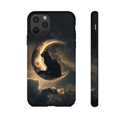 Black Cat on Crescent Moon Phone Case - Mystical Night Sky Design for iPhone, Samsung Galaxy, and Google Pixel Devices