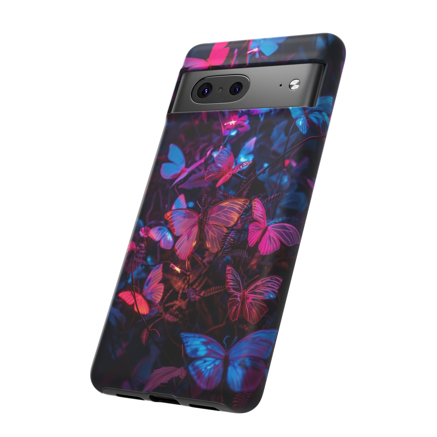 Neon Butterfly Garden Phone Case - Vibrant Nighttime Design for iPhone, Samsung Galaxy, and Google Pixel Devices