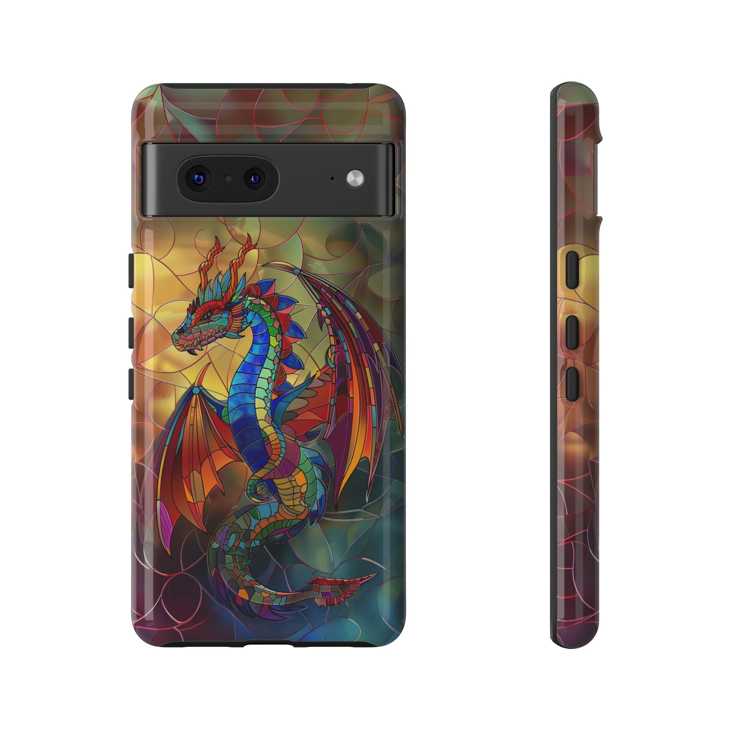 Stained Glass Dragon Phone Case - Colorful Fantasy Design for iPhone, Samsung Galaxy, Google Pixel Devices