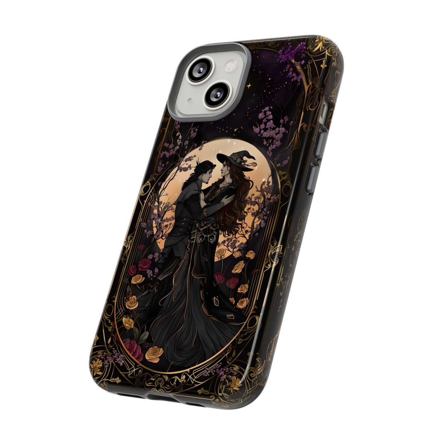 Gothic Romance Phone Case - Enchanted Witch and Lover Design for iPhone, Samsung Galaxy, and Google Pixel Devices