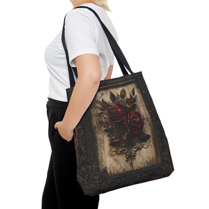 Vintage Gothic Rose Tote Bag - Dark Floral Elegance