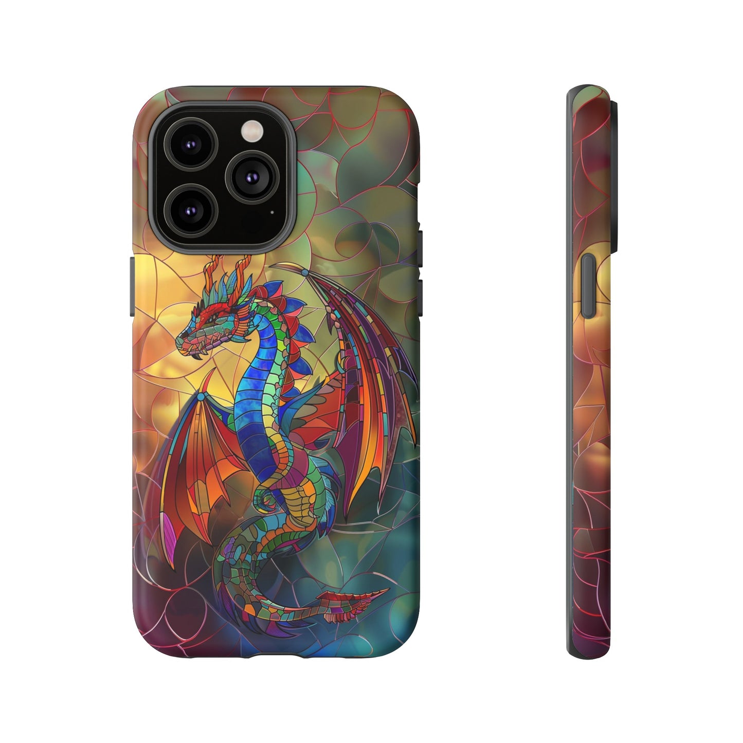 Stained Glass Dragon Phone Case - Colorful Fantasy Design for iPhone, Samsung Galaxy, Google Pixel Devices