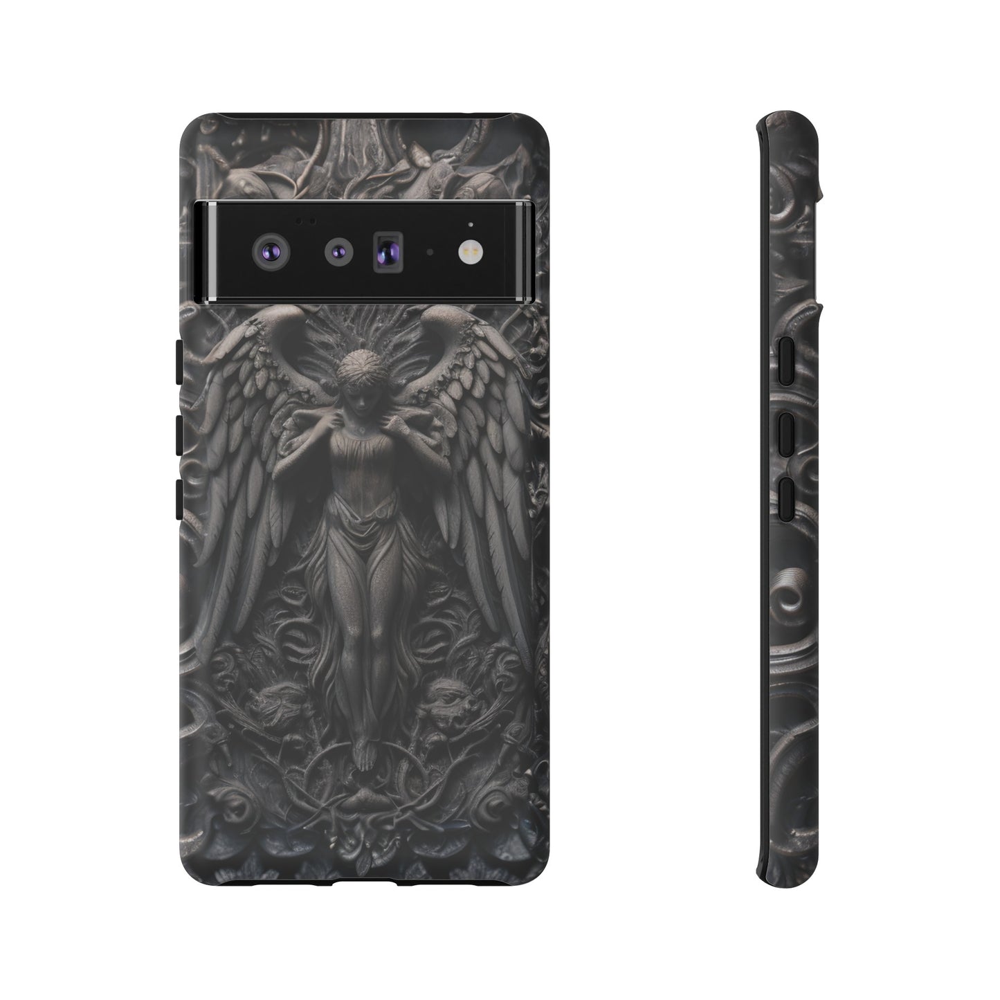 Grey Angel Phone Case – Gothic Marble Statue Design for iPhone, Samsung Galaxy, and Google Pixel Devices