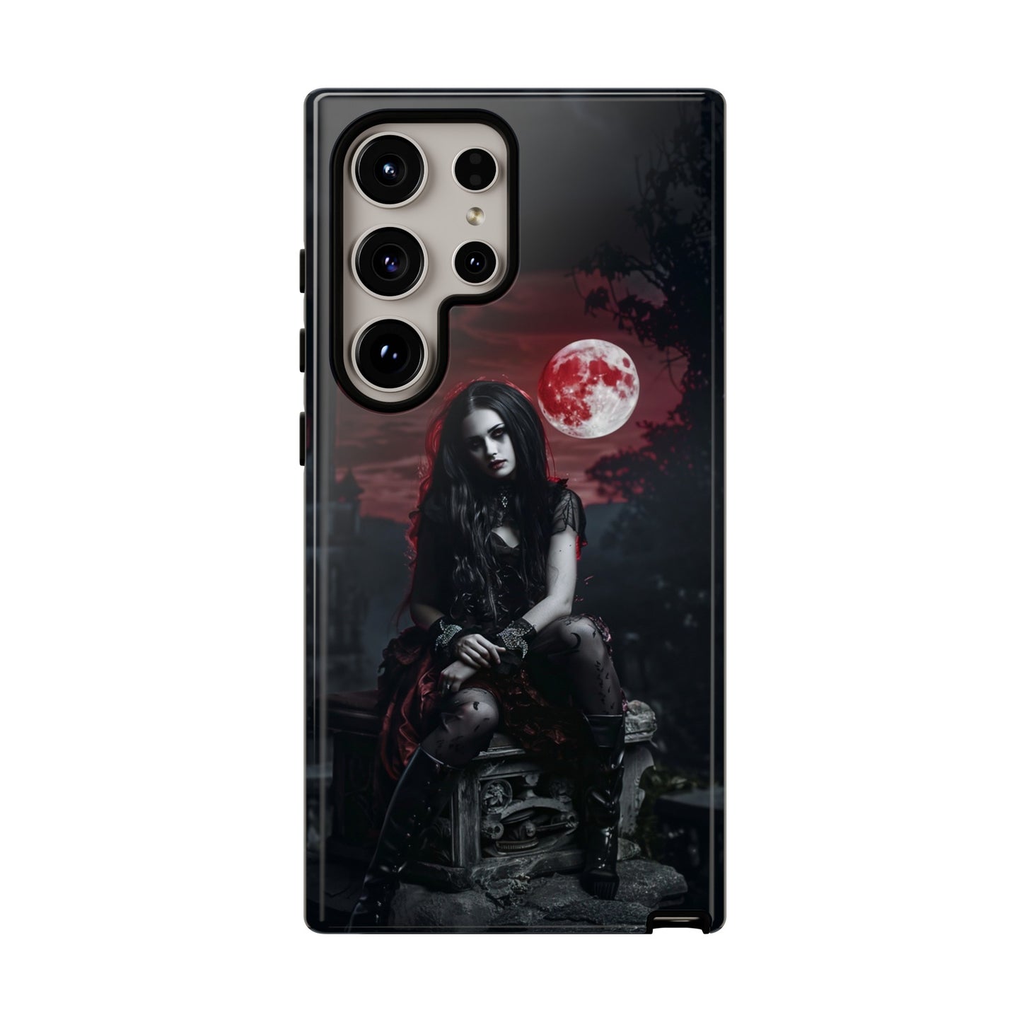 Gothic Vampire Girl Phone Case - Dark Fantasy Design with Blood Moon for iPhone,  Samsung Galaxy, and Google Pixel Devices