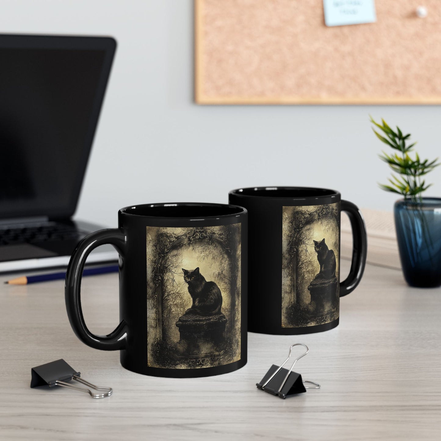 Vintage Black Cat Art Mug