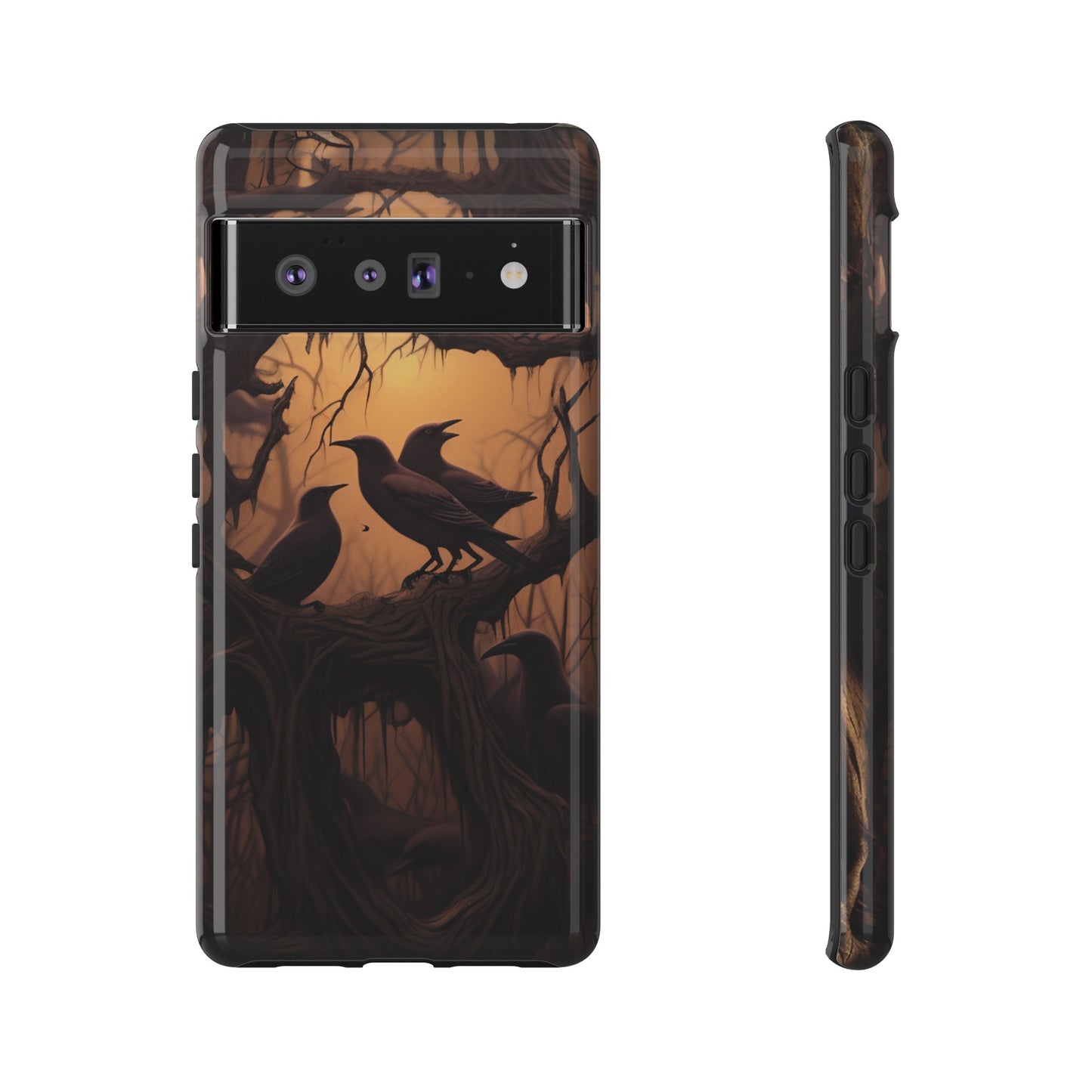 Ravens at Dusk Phone Case – Gothic Halloween Design with Edgar Allan Poe Inspired Crows for iPhone, Samsung Galaxy, and Google Pixel Devices