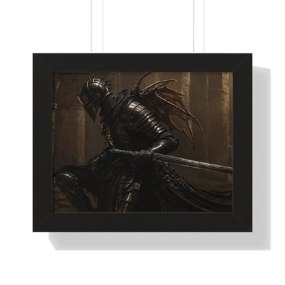 Framed Poster of a Dark Gothic Knight in Candlelit Medieval Castle - Fantasy Wall Art Decor