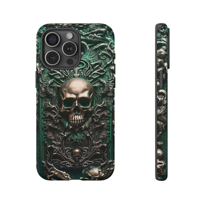 Green Skull Phone Case – Ornate Gothic Design for iPhone, Samsung Galaxy, and Google Pixel Devices