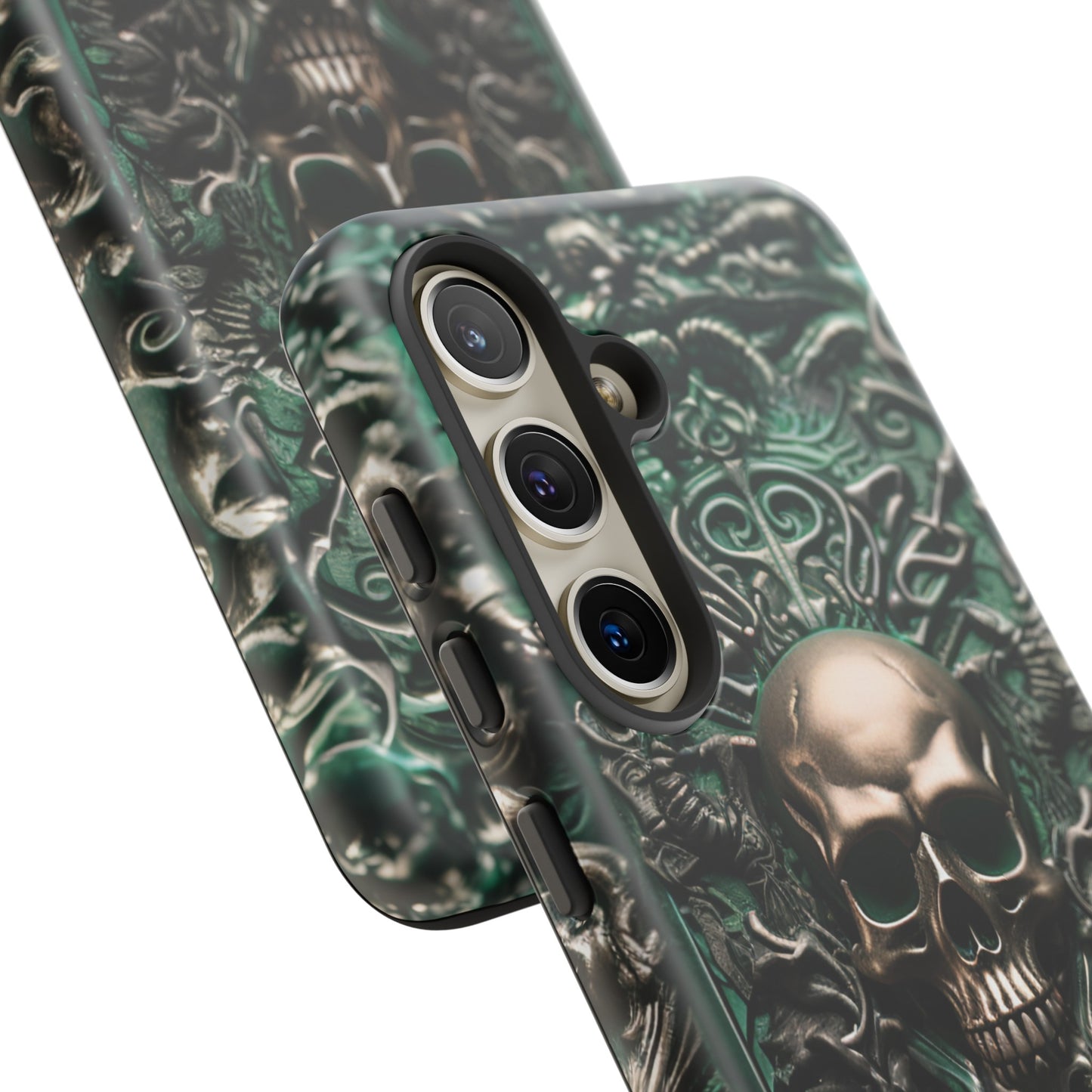 Green Skull Phone Case – Ornate Gothic Design for iPhone, Samsung Galaxy, and Google Pixel Devices