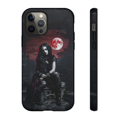 Gothic Vampire Girl Phone Case - Dark Fantasy Design with Blood Moon for iPhone,  Samsung Galaxy, and Google Pixel Devices