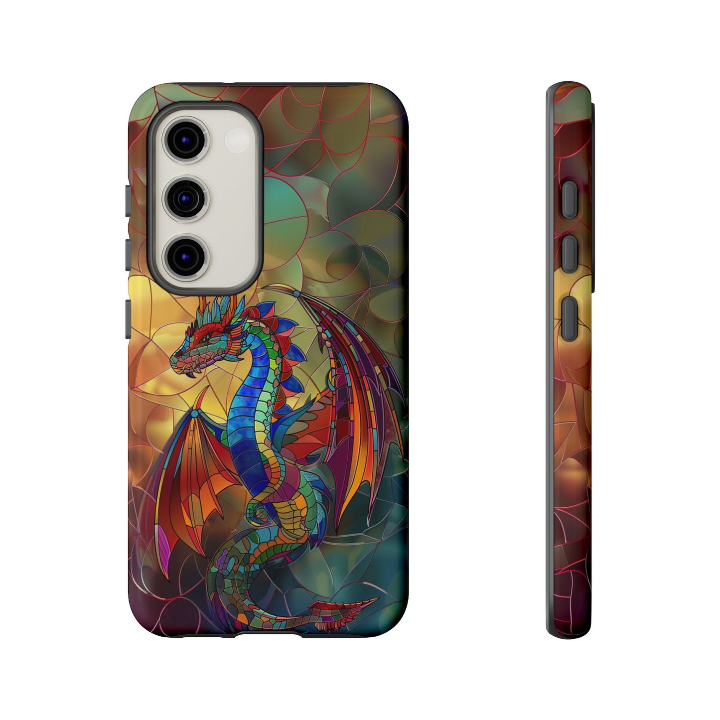 Stained Glass Dragon Phone Case - Colorful Fantasy Design for iPhone, Samsung Galaxy, Google Pixel Devices