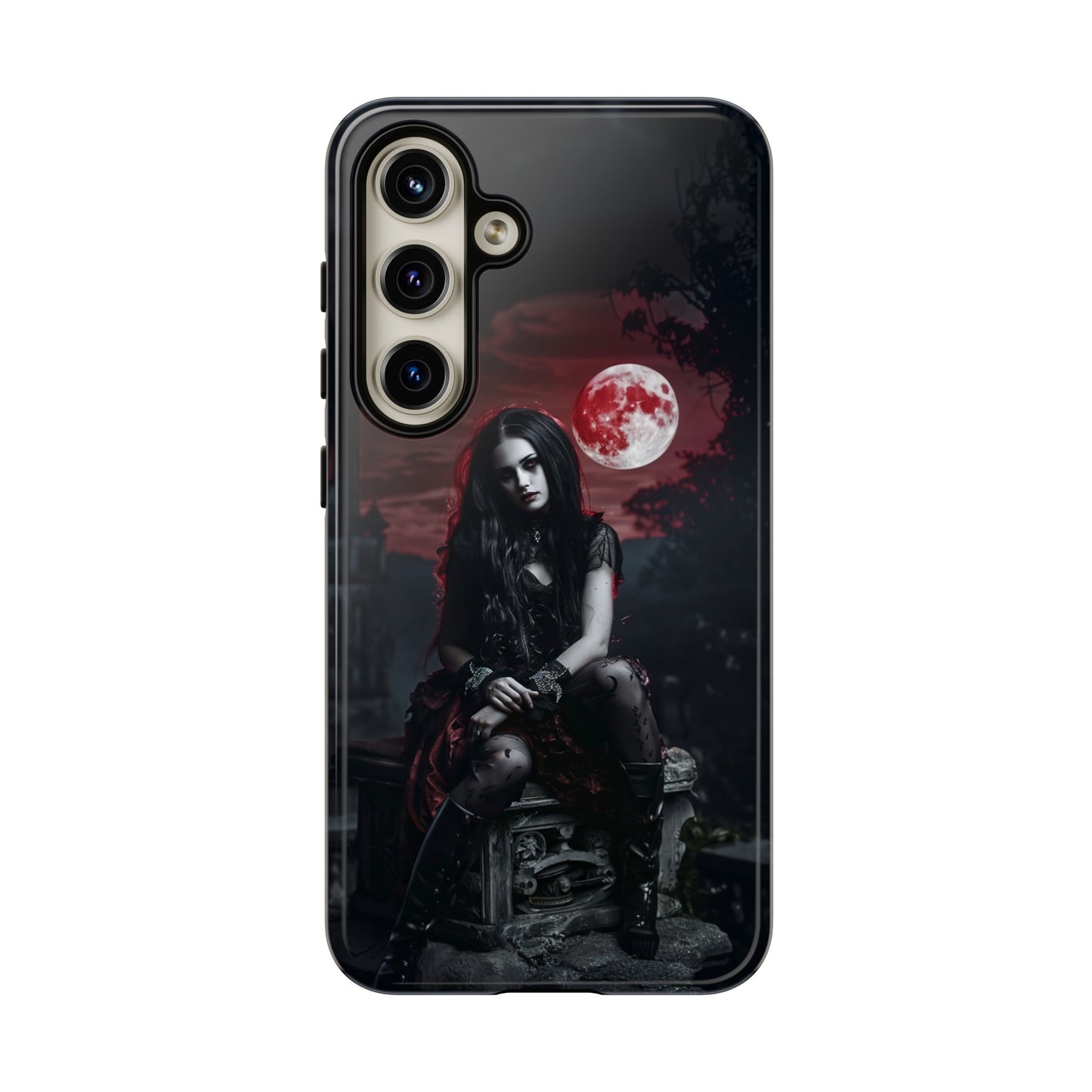 Gothic Vampire Girl Phone Case - Dark Fantasy Design with Blood Moon for iPhone,  Samsung Galaxy, and Google Pixel Devices