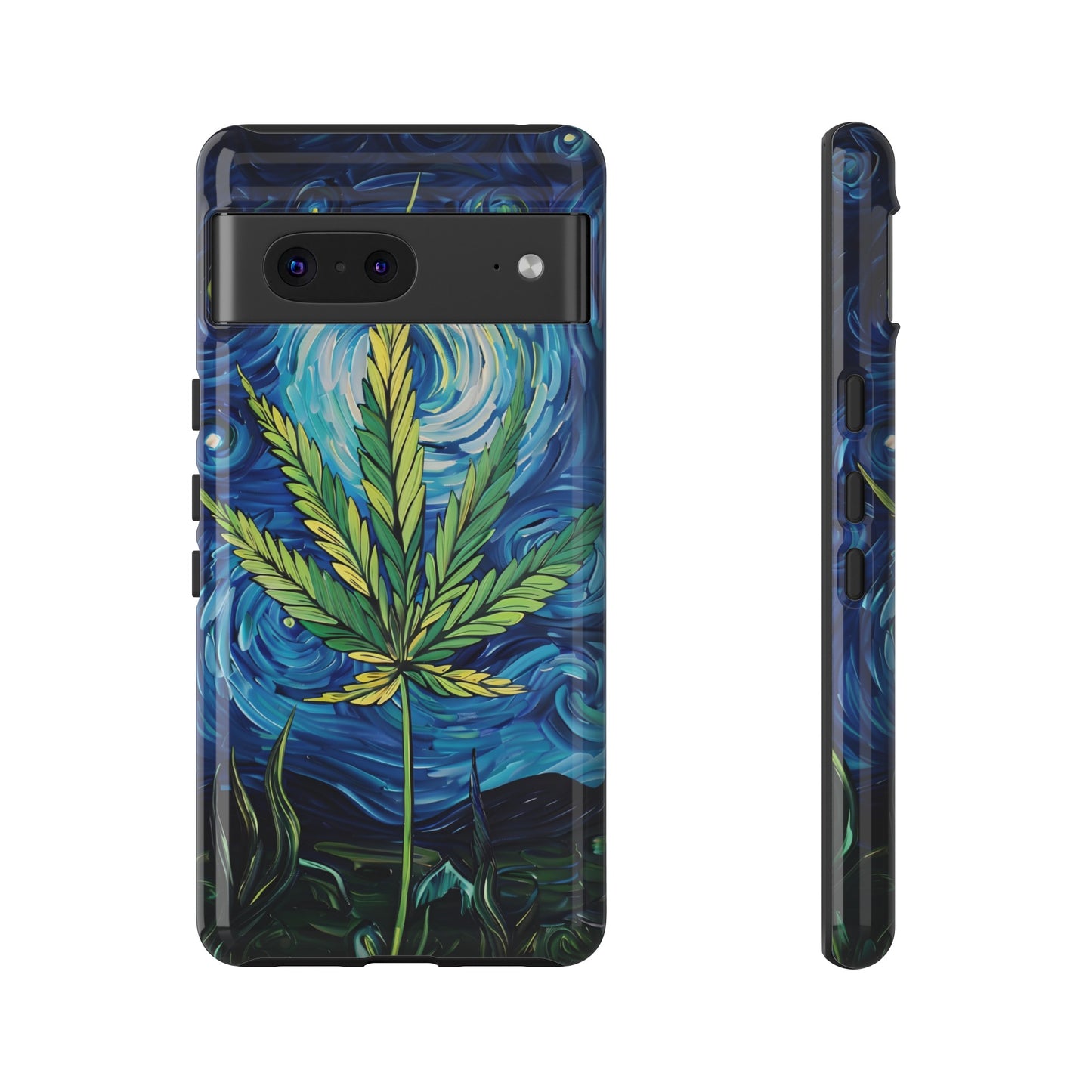 Pot Leaf Starry Night Phone Case – Artistic Marijuana Design for iPhone, Samsung Galaxy, and Google Pixel Devices