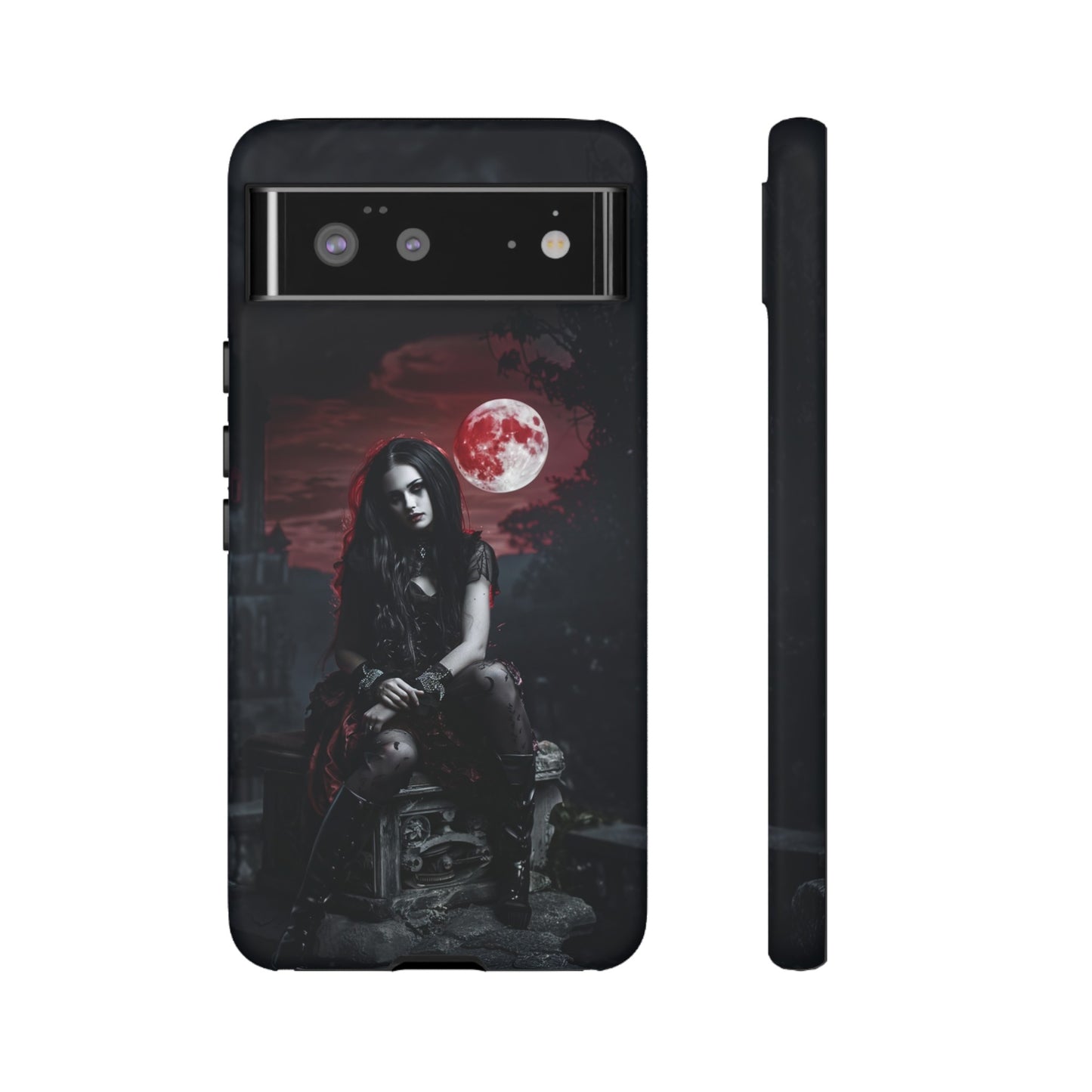 Gothic Vampire Girl Phone Case - Dark Fantasy Design with Blood Moon for iPhone,  Samsung Galaxy, and Google Pixel Devices