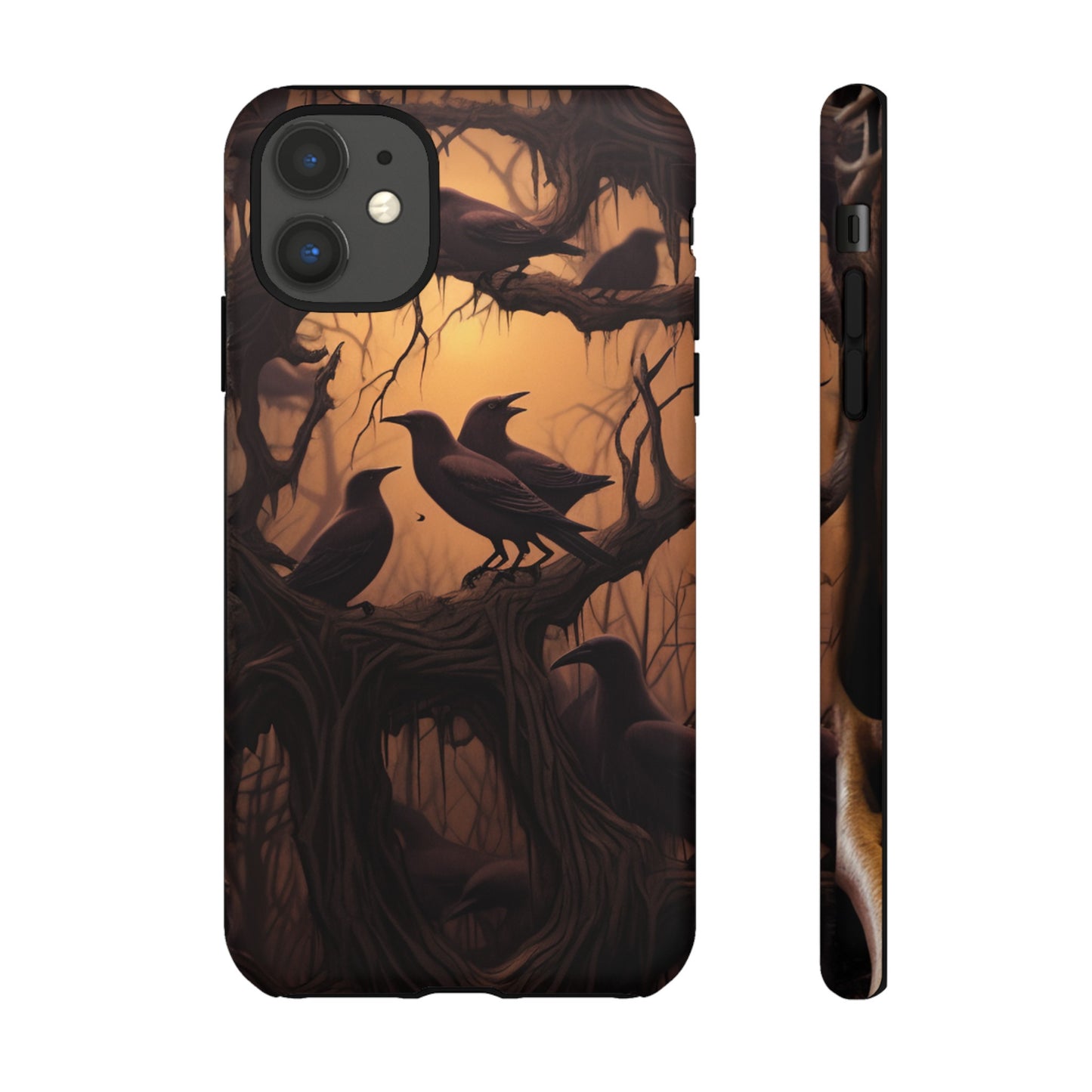 Ravens at Dusk Phone Case – Gothic Halloween Design with Edgar Allan Poe Inspired Crows for iPhone, Samsung Galaxy, and Google Pixel Devices