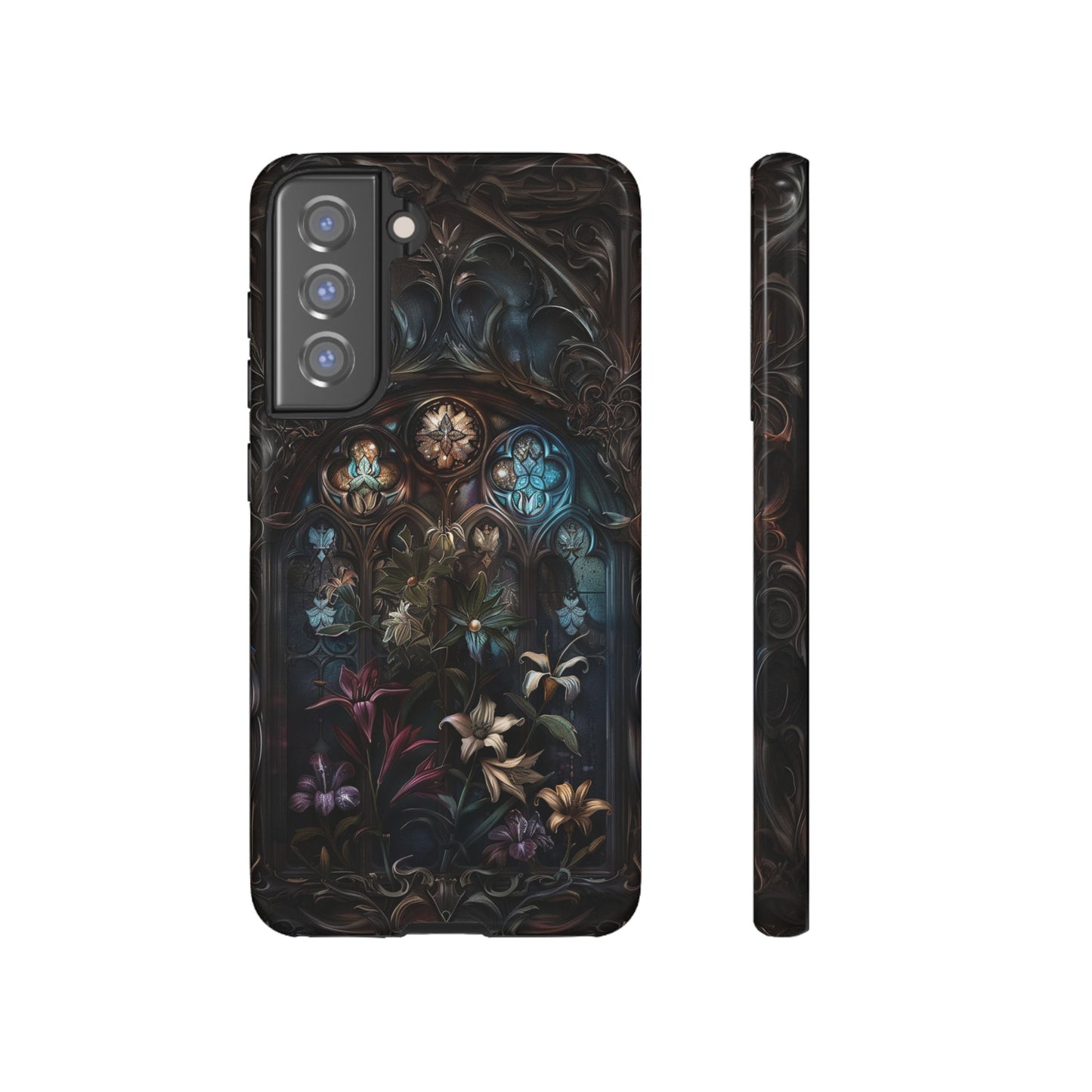 Elegant Gothic Flower Art Phone Case - Intricate Floral Design for iPhone, Samsung Galaxy, and Google Pixel Devices