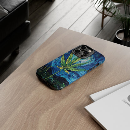 Pot Leaf Starry Night Phone Case – Artistic Marijuana Design for iPhone, Samsung Galaxy, and Google Pixel Devices