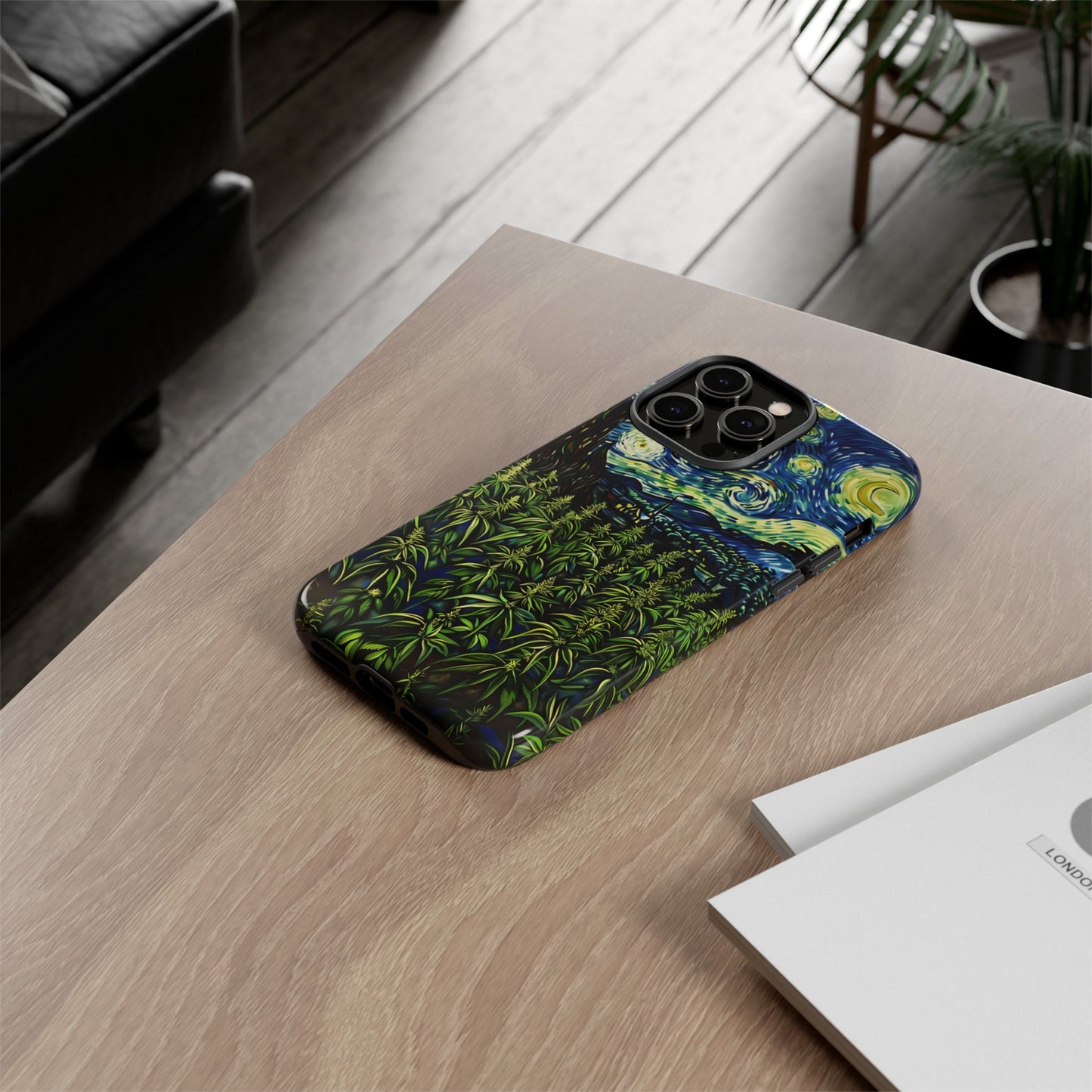 Fields of Weed Starry Night Phone Case – Artistic Marijuana Design for iPhone, Samsung Galaxy, and Google Pixel Devices