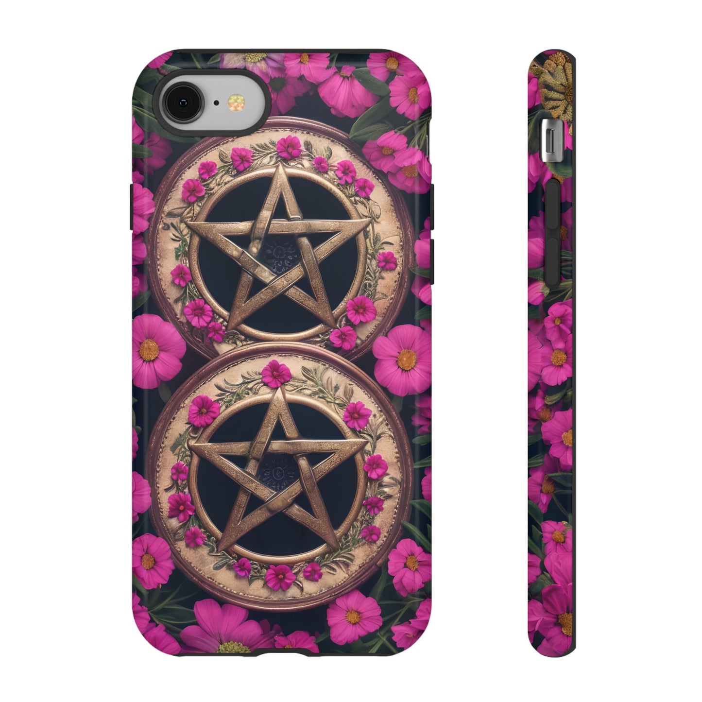 Pentacles in Pink Flowers Tough Phone Case – Mystical Floral Design for iPhone, Samsung Galaxy, and Google Pixel Devices