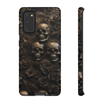 Sepia Gothic Skulls and Roses Phone Case – Dark Floral Design for iPhone, Samsung Galaxy, and Google Pixel Devices