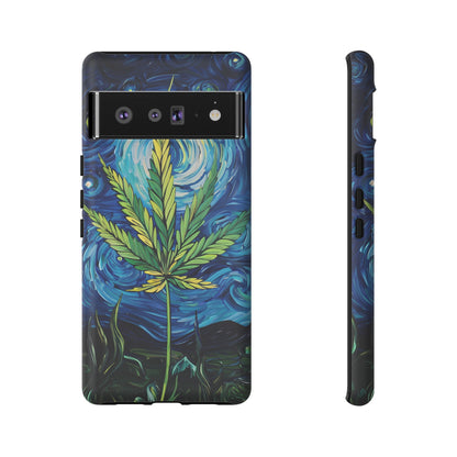 Pot Leaf Starry Night Phone Case – Artistic Marijuana Design for iPhone, Samsung Galaxy, and Google Pixel Devices