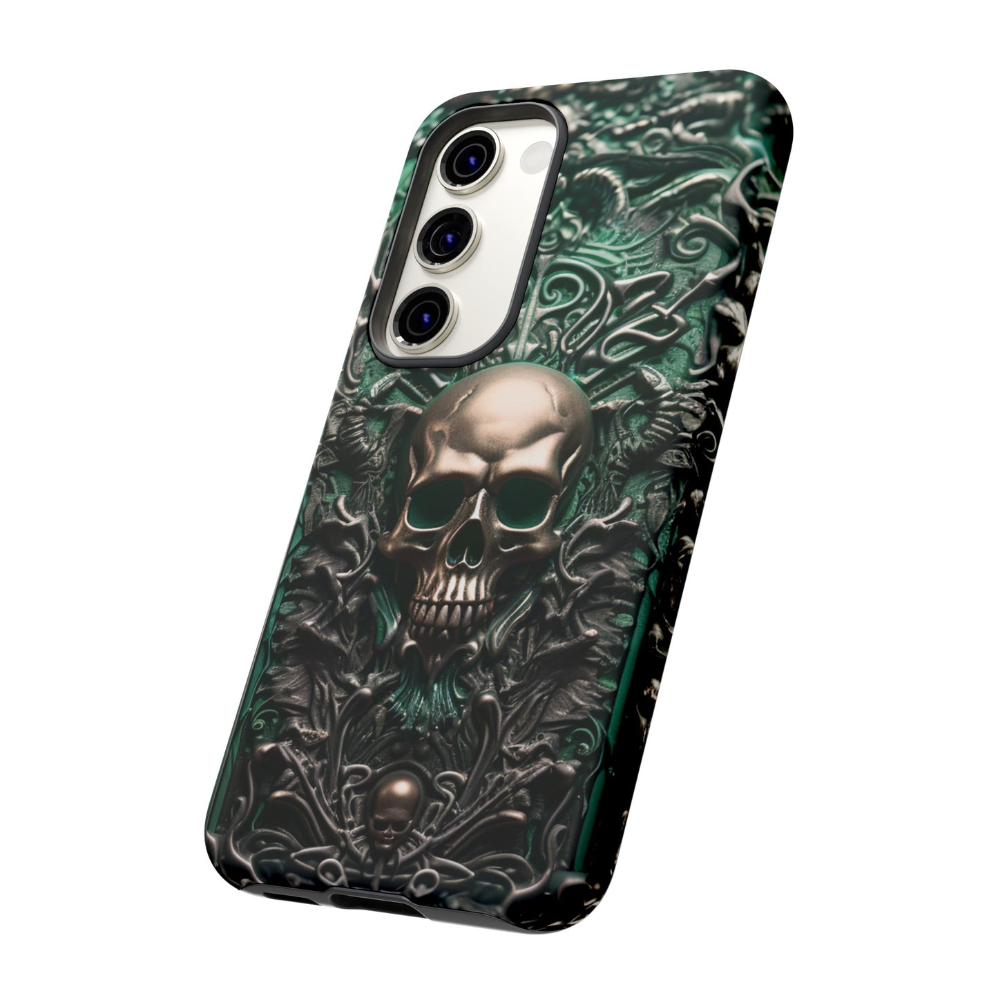 Green Skull Phone Case – Ornate Gothic Design for iPhone, Samsung Galaxy, and Google Pixel Devices