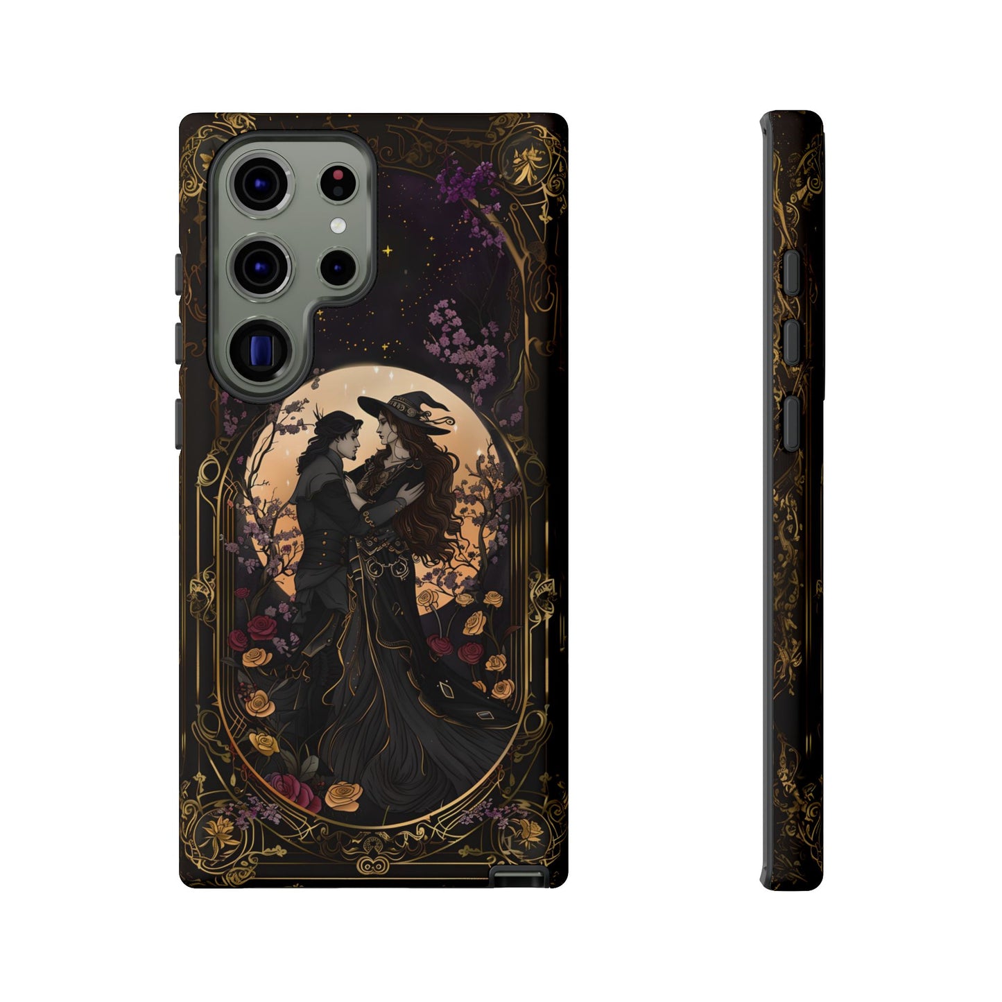 Gothic Romance Phone Case - Enchanted Witch and Lover Design for iPhone, Samsung Galaxy, and Google Pixel Devices