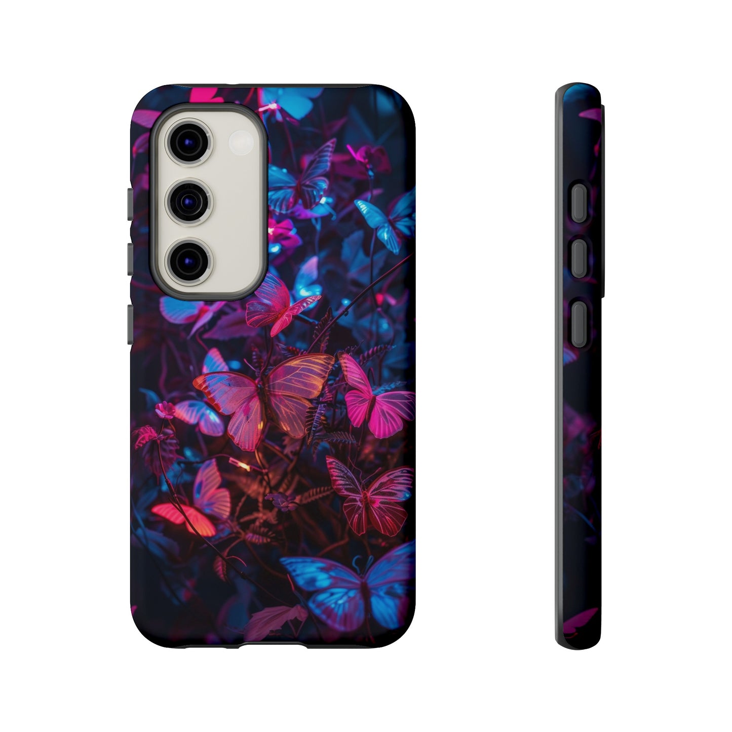 Neon Butterfly Garden Phone Case - Vibrant Nighttime Design for iPhone, Samsung Galaxy, and Google Pixel Devices