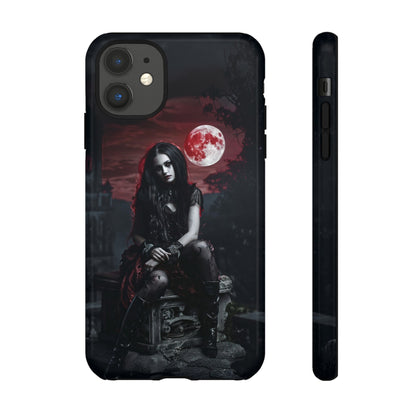 Gothic Vampire Girl Phone Case - Dark Fantasy Design with Blood Moon for iPhone,  Samsung Galaxy, and Google Pixel Devices