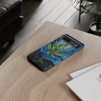 Pot Leaf Starry Night Phone Case – Artistic Marijuana Design for iPhone, Samsung Galaxy, and Google Pixel Devices