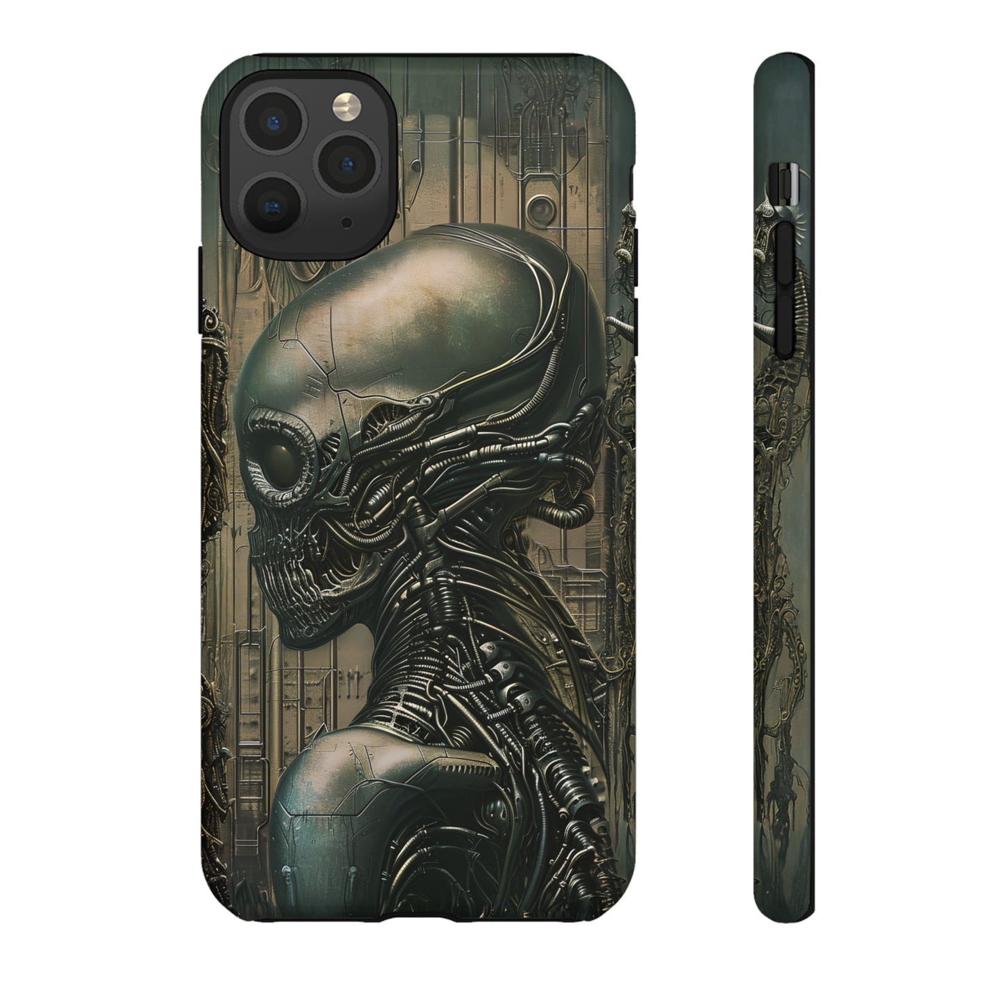 Biomechanical Android Phone Case – Futuristic Alien Horror H.R. Giger-Inspired Design for iPhone, Samsung Galaxy, and Google Pixel Devices